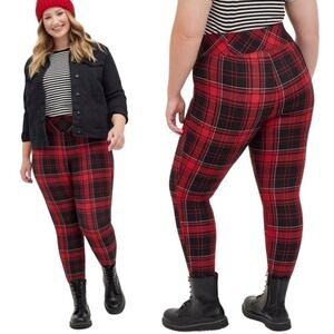 NWT Torrid Red Plaid Pixie Skinny Studio Luxe Ponte High-Rise Pants Size 1X